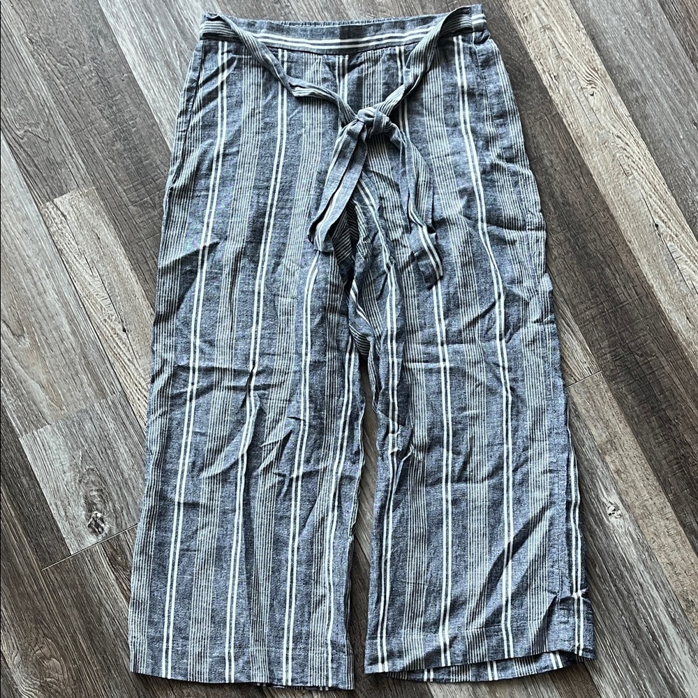 CALVIN KLEIN | Blue and White Striped Wide Pants